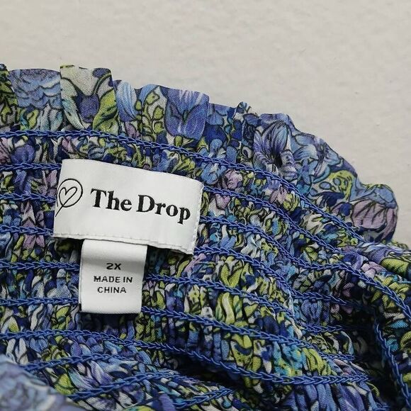 The drop womens 2xl green blue floral maxi dress elastic waist smocked - Picture 4 of 7